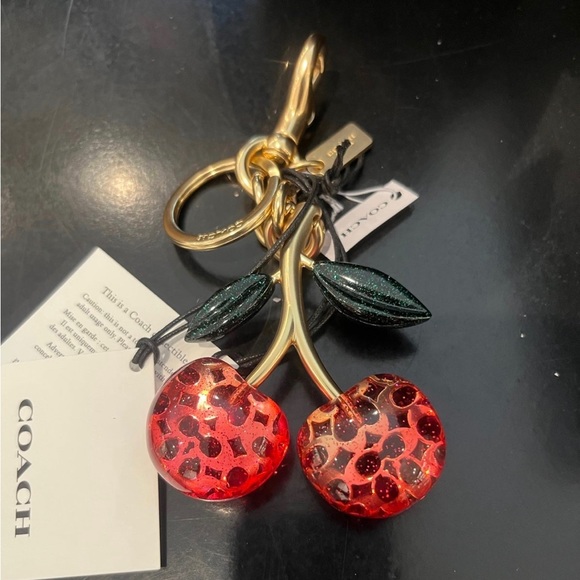 NWOT Coach Signature Cherry Bag Charm in Pink/Gold Multicolored - Picture 2 of 4